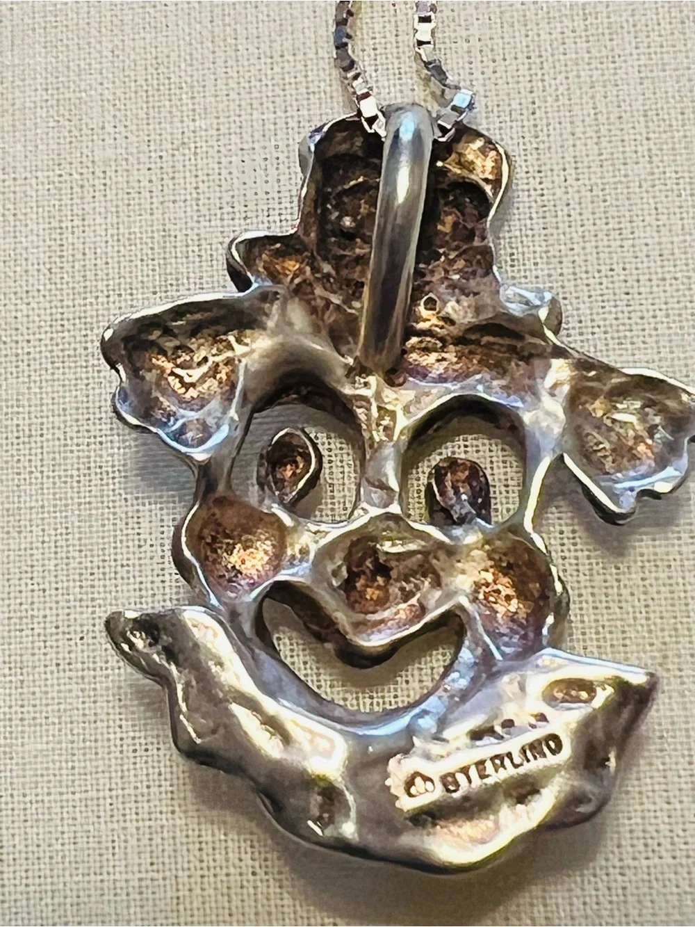 VINTAGE CLOWN CUT OUT SMILING DIAMOND CUT STERLING SILVER 925 PENDANT/NECKLACE
